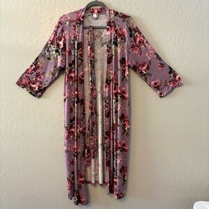 Milkmaid Goods purple and pink floral print hospital set medium robe and swaddle